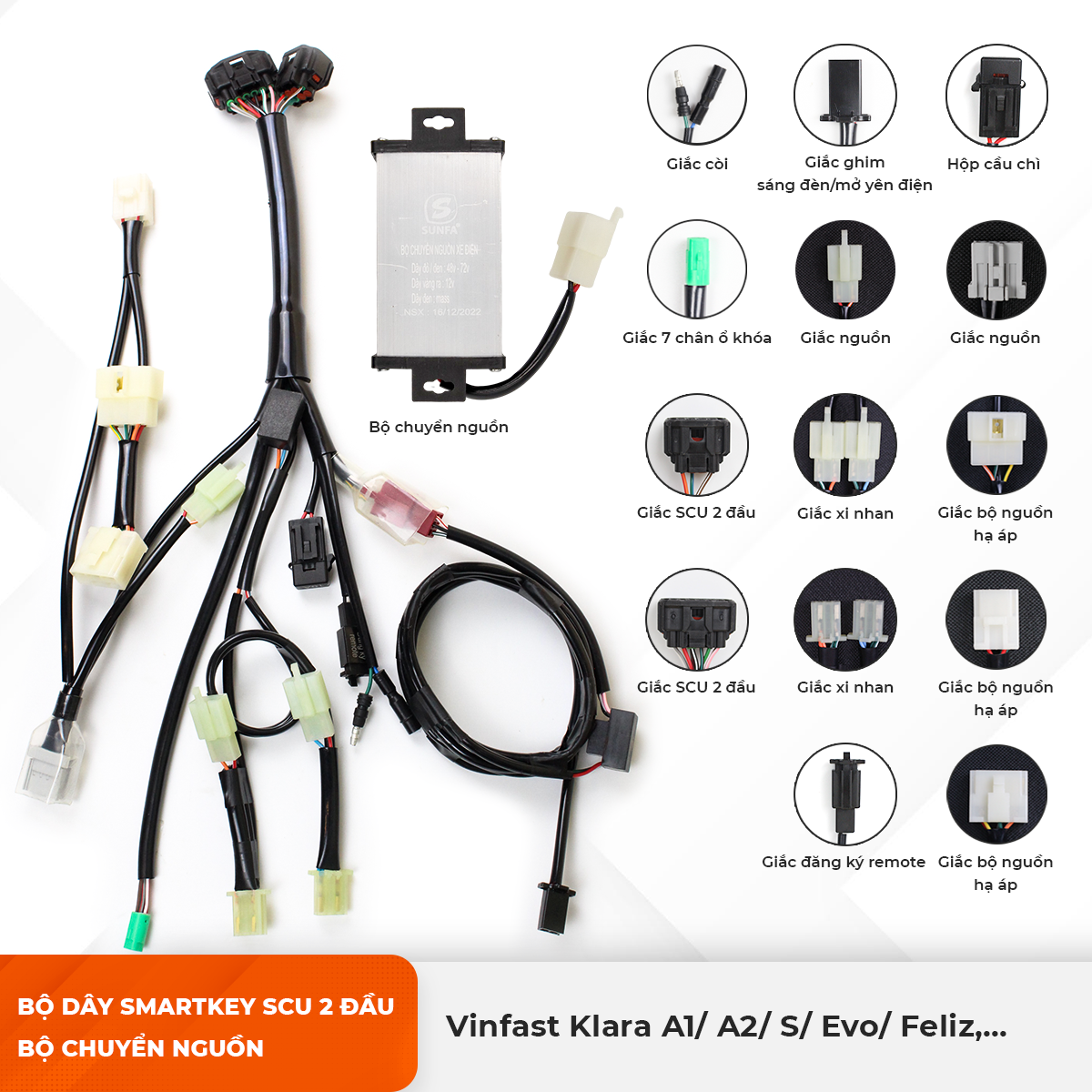 Dây Smartkey SCU 2 đầu & Bộ chuyển nguồn - Vinfast Klara A1/ A2/ S/ Evo/ Feliz,... - SF-SMK127-CN002