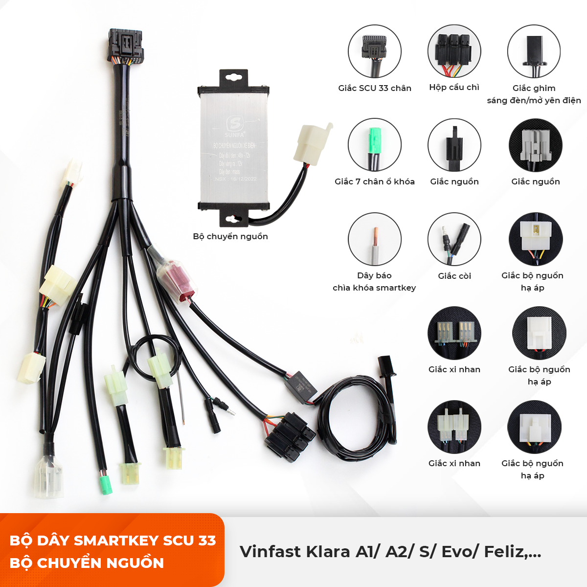 Dây Smartkey SCU 33 & Bộ chuyển nguồn - Vinfast Klara A1/ A2/ S/ Evo/ Feliz,... - SF-SMK030-CN002