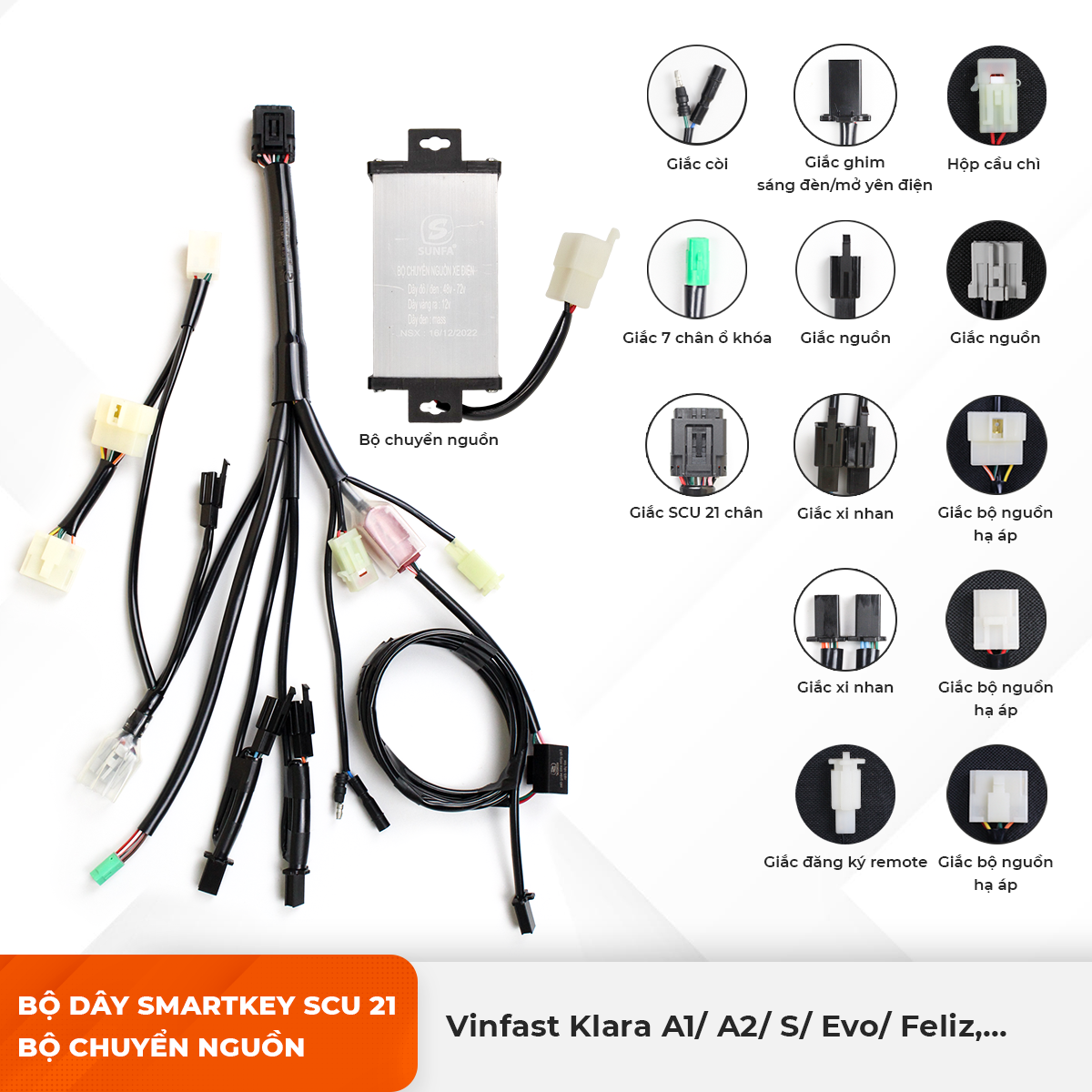 Dây Smartkey SCU 21 & Bộ chuyển nguồn - Vinfast Klara A1/ A2/ S/ Evo/ Feliz,... - SF-SMK078-CN002